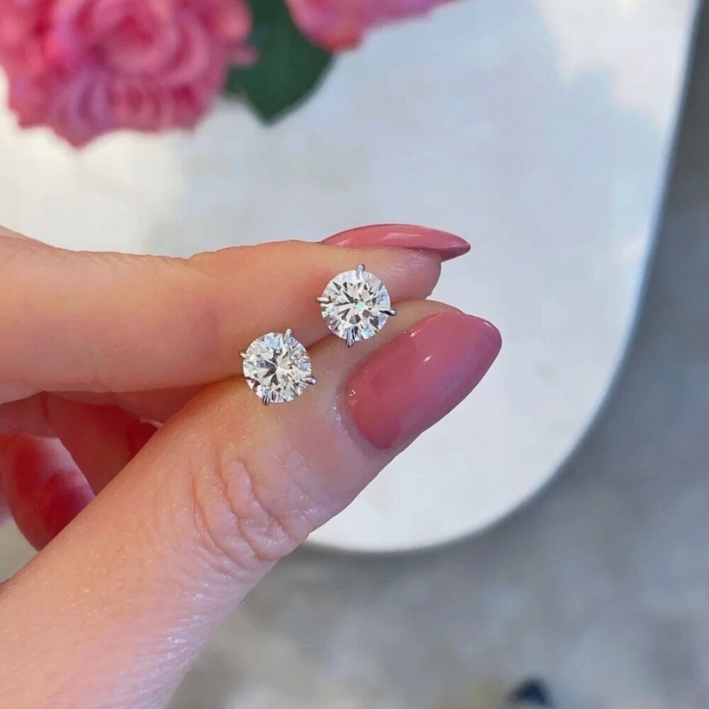 Womens Earrings 3.00 Ct Round Cut VVS1/D 14k White Gold 7mm Push Back With Box